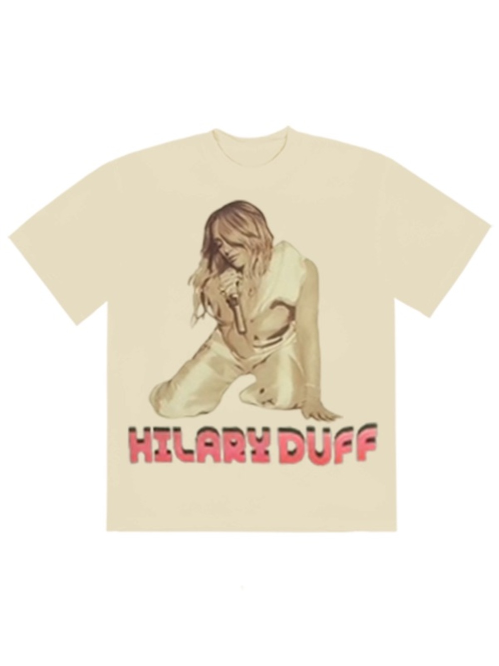 Hilary Duff Graphic Tee in Cream with Pink Lettering
